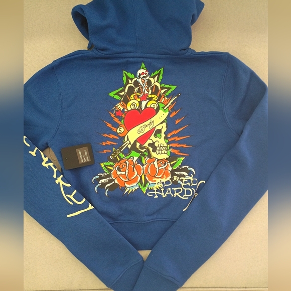 New Ed Hardy True Love Cropped Hoodie - Picture 2 of 4